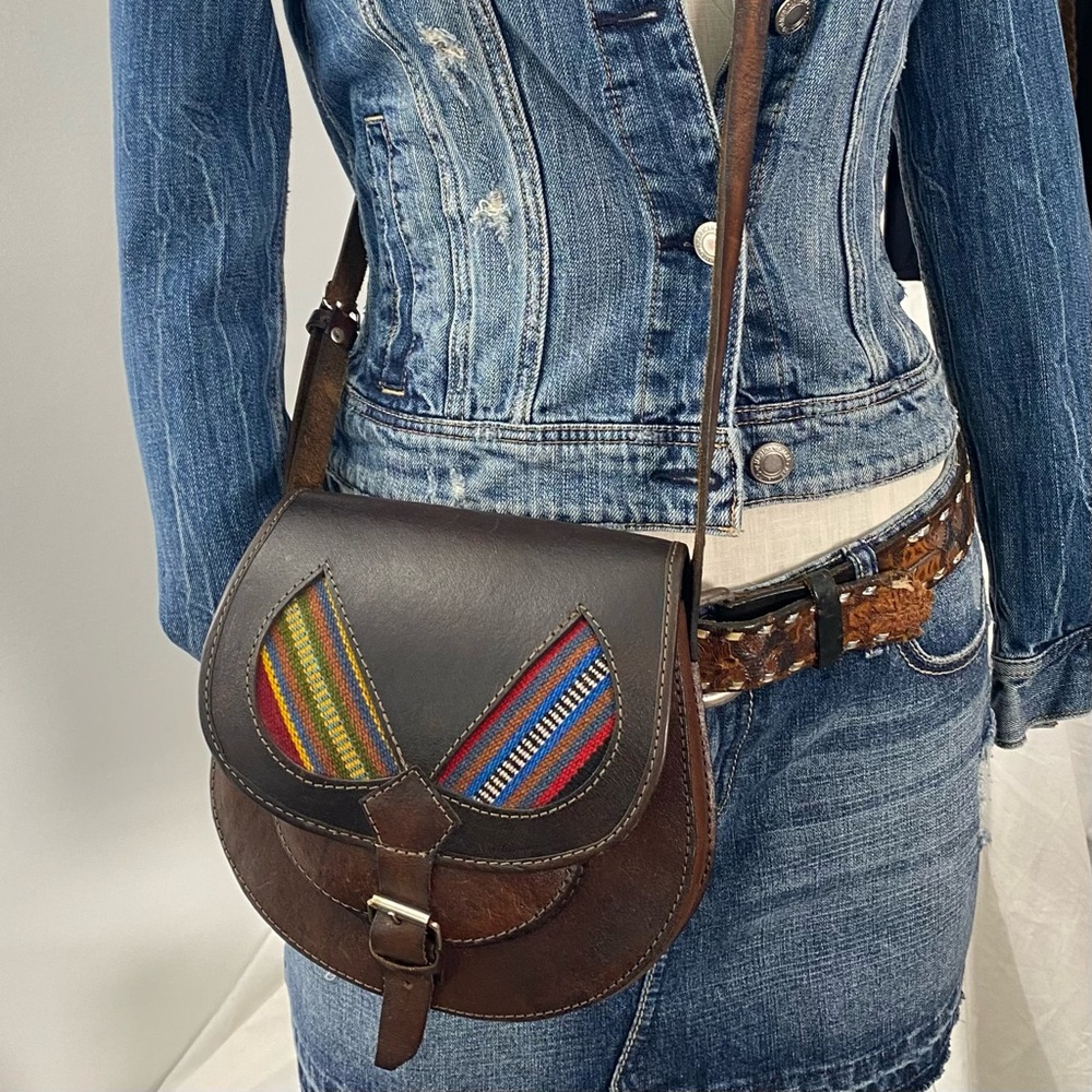 Andean Brown Leather Saddle Bag Crossbody Purse Artisan Handcrafted in Bolivia
